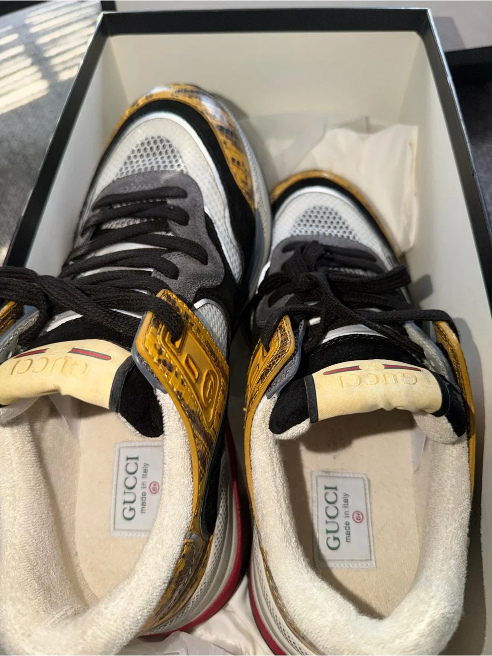 Gucci Black and Yellow Leather-Trim Sneakers